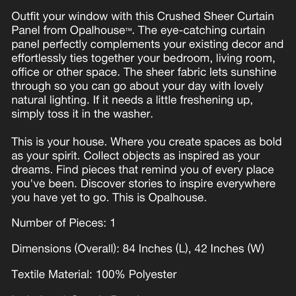 COPY - COPY - Opalhouse 82x42 White sheer curtain panels - Picture 5 of 8